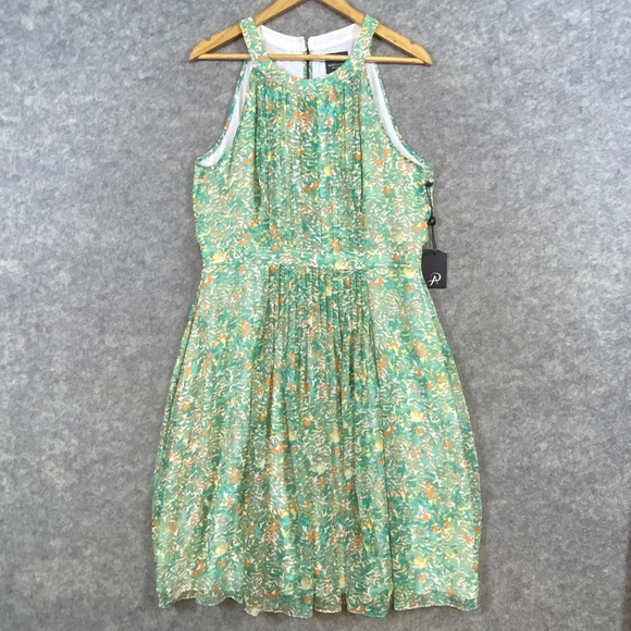 Adrianna Papell NWT Floral Print Dress Women's Size 16 Green Sleeveless Pleated - Picture 1 of 14